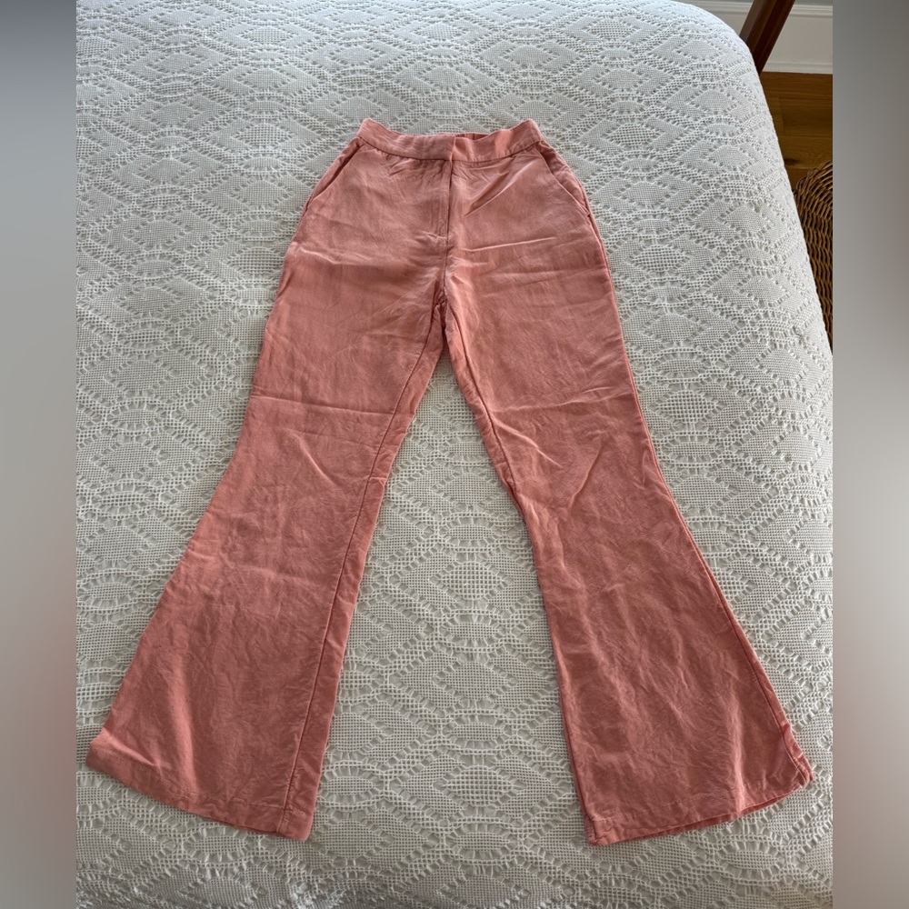 Women's Coral Linen Blend Wide Leg Pants